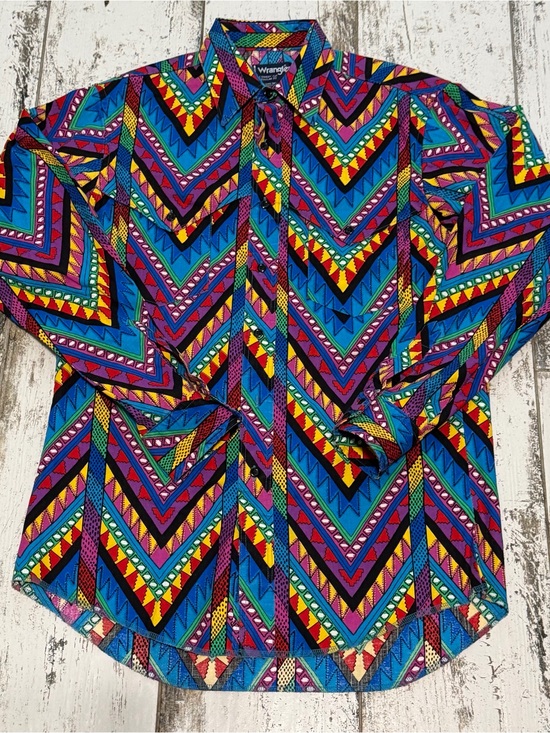 Wrangler Other - Vintage 90’s Wrangler Brushpopper Aztec Western X-long tails Shirt  15 1/2 - 34